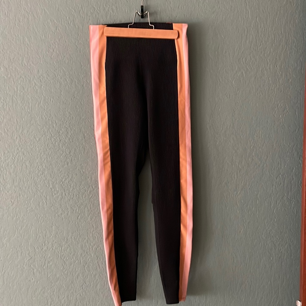 Beach Riot Black Leggings with Pink and Peach Side Stripes